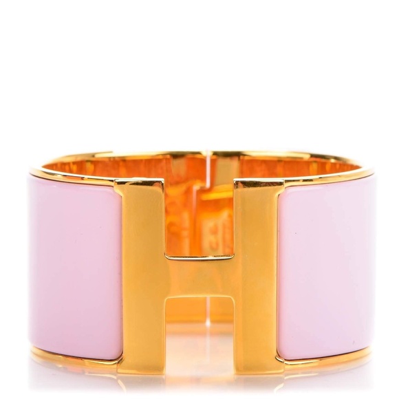 HERMÈS Jewelry - NEW HÈRMES Extra Wide Pink Enamel Rose Gold Plated H Clic Bracelet Bangel